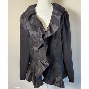 Rossi Roma Women's Black Ruffle Jacket Blazer – Silk Blend Size L Made in Italy